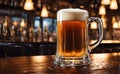 Frothy beer being poured into a chilled glass