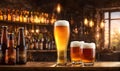 Frothy beer being poured into a chilled glass