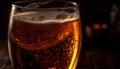 Frothy beer drop on cold glass table generated by AI