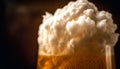 Frothy beer drop on glass, refreshing drink generated by AI