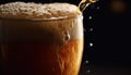 Frothy beer pouring into glass, refreshing refreshment generated by AI