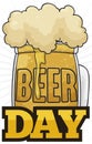 Frothy Beer Served in a Mug for Beer Day, Vector Illustration