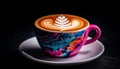 Frothy cappuccino in heart shape on black background, gourmet elegance generated by AI