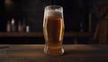 Frothy craft beer poured into cold glass generated by AI