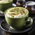 Frothy Matcha latte with coconut milk