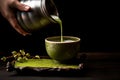 Frothy Matcha tea poured. Generate Ai