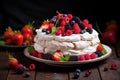 Frothy Pavlova cake berries. Generate Ai