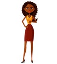 Frowning African American business woman. Flat Strict tutor. Disappointed character