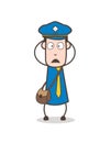 Frowning Cartoon Postman Character Face Expression