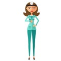 Frowning doctor woman thumbs down vector flat cartoon illustration.