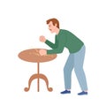 Frowning Man Quarrelling and Arguing with Someone Shouting and Banging the Table with Fist Vector Illustration