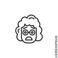Frowning with open mouth emoji outline vector girl, woman icon with raised eyebrows. Thin line black frowning with open mouth