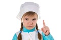 Frowning serious female doctor, warning with the pointing finger, landscape closeup Royalty Free Stock Photo