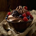 froyo with chocolate and berries in a bowl Royalty Free Stock Photo