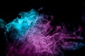 Frozen abstract movement of explosion smoke multiple blue and pink colors