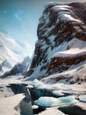 frozen alien planet, generative ai illustration, science fiction scenery