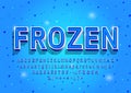 Frozen Alphabet letters, numbers and symbols. 3D vintage winter font in cold color. Serif typeface. Vector