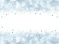 Frozen winter aqua blue snowflake party background with blank space