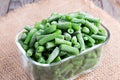 Frozen asparagus beans in a glass box