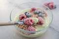 Frozen avocado smoothie bowl with frozen berries Royalty Free Stock Photo