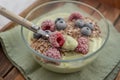 Frozen avocado smoothie bowl with frozen berries Royalty Free Stock Photo