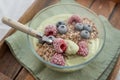 Frozen avocado smoothie bowl with frozen berries Royalty Free Stock Photo