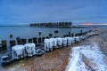 Frozen Baltic Sea beach in Babie DoÃây at sunset, Gdynia. Poland