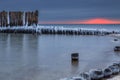 Frozen Baltic Sea beach in Babie DoÃây at sunset, Gdynia. Poland Royalty Free Stock Photo