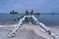 Frozen Baltic Sea beach in Babie DoÃây at sunset, Gdynia. Poland Royalty Free Stock Photo