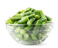Frozen beans in a glass plate close-up on a white. Isolated. Royalty Free Stock Photo