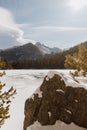 Frozen Bear Lake at Rocky Mountain National Park in Colorado, USA during winter Royalty Free Stock Photo