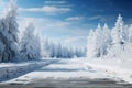 Frozen beauty Snow covered trees create a picturesque winter scene