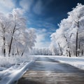 Frozen beauty Snow covered trees create a picturesque winter scene