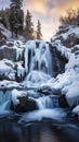 Frozen Beauty: A Winter Wonderland of Icy Waterfalls, Snow-Cover