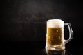 Frozen beer jug on dark background, With copy space