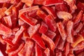 Frozen bell pepper and raw vegetable food, closeup