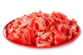 Frozen bell pepper on the plate, white background