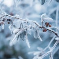 frozen berries on a tree branch with frost on it Royalty Free Stock Photo