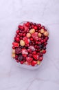 Frozen berry mix in a plastic container Royalty Free Stock Photo