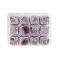 Frozen bloodworms. Food for aquarium fish isolated on white background. Freeze bloodworm fish food for your aquarium