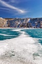 Frozen blue lake