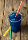 Frozen Blue Slushie in Plastic Cup with Straws Royalty Free Stock Photo