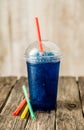 Frozen Blue Slushie in Plastic Cup with Straws Royalty Free Stock Photo