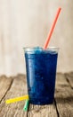 Frozen Blue Slushie in Plastic Cup with Straws Royalty Free Stock Photo