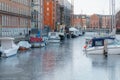 Frozen boat and ships canal in Christianshavn - Copenhagen Denmark