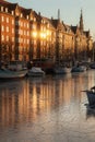 Frozen boat and ships canal in Christianshavn - Copenhagen Denmark Royalty Free Stock Photo