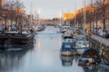 Frozen boat and ships canal in Christianshavn - Copenhagen Denmark Royalty Free Stock Photo