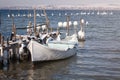 Frozen boat on the Varna lake in winter