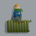 Frozen boy on an old radiator Royalty Free Stock Photo