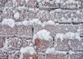 Frozen brick wall covered by hoarfrost Royalty Free Stock Photo